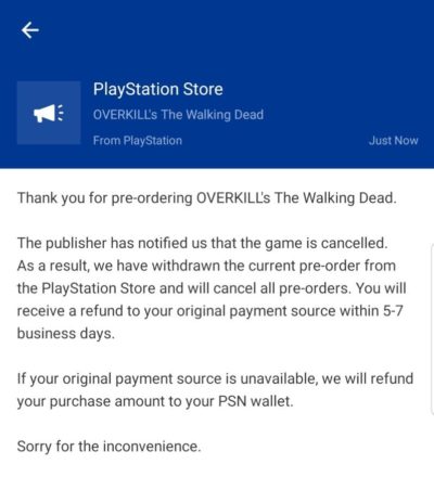 Wait, Overkill's The Walking Dead Actually Is Cancelled on PS4