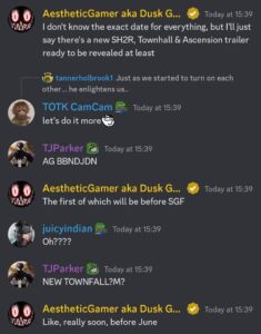 Discord chat showing Dusk Golem talking about new Silent Hill trailers.